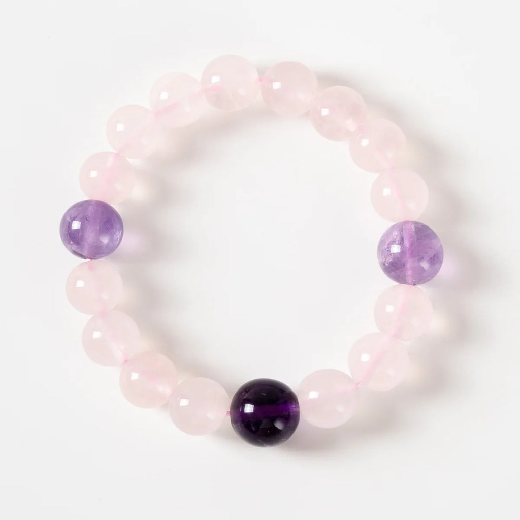 馬達加斯加玫瑰石英、薰衣草與深紫水晶手鍊