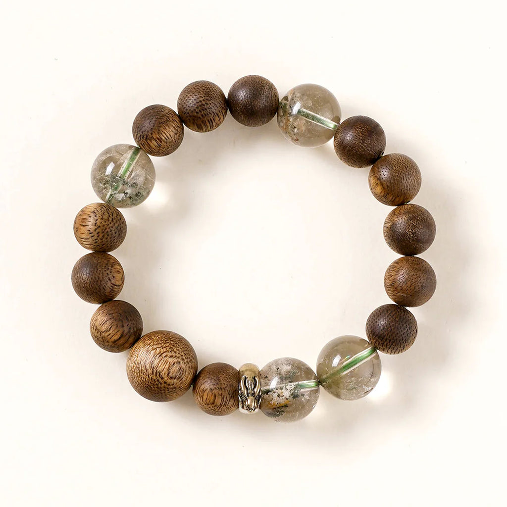 兔生肖守護手鍊 – 花園石英與木材，寓意心靈清晰