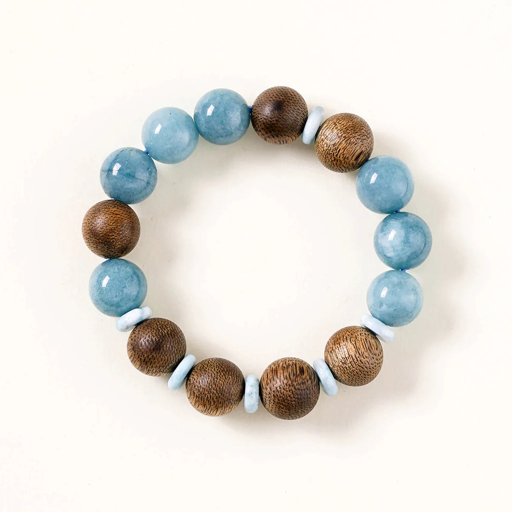 海藍寶與椰木和諧手鍊