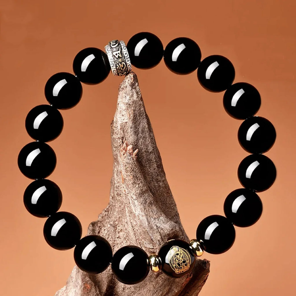 黑曜石蓮花圖案流動手鍊