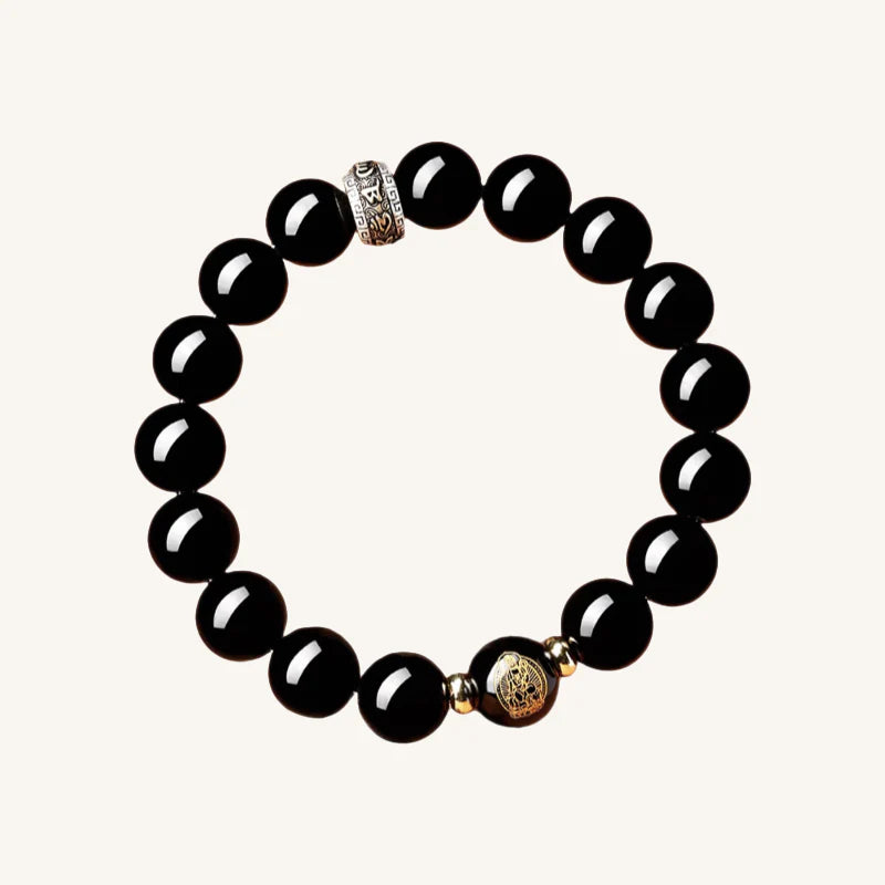 黑曜石蓮花圖案流動手鍊