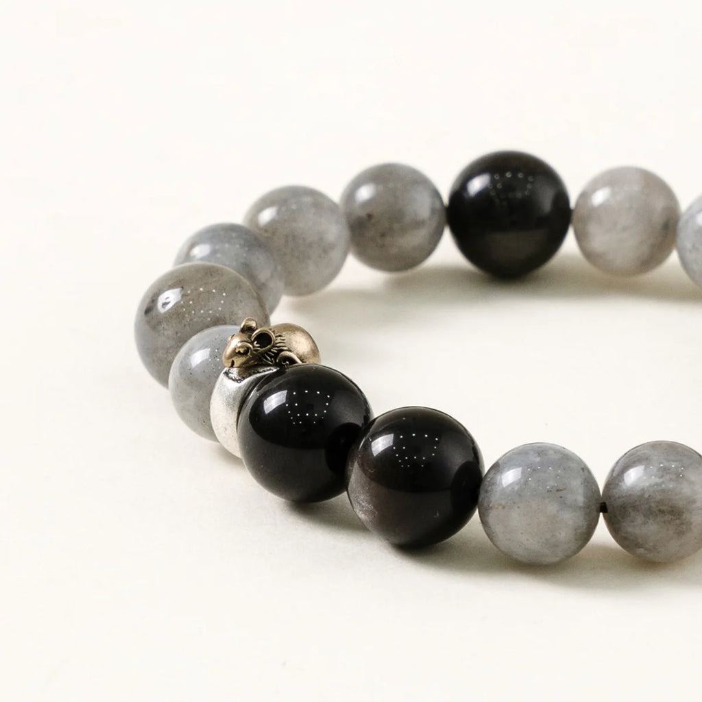 鼠年生肖守護手鍊 – 海藍寶石與黑曜石水之守護者