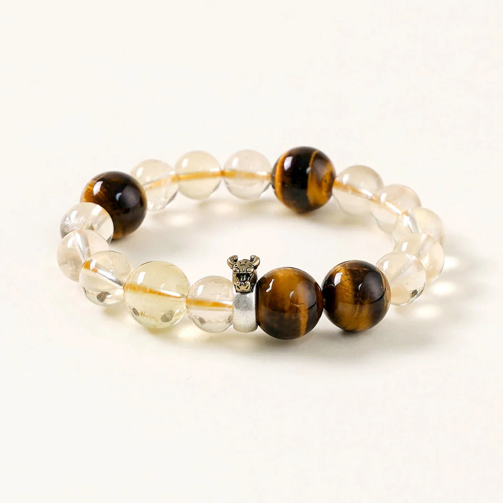 牛座星座守護手鍊 – 虎眼石和金紅石石英，具有接地氣的功效