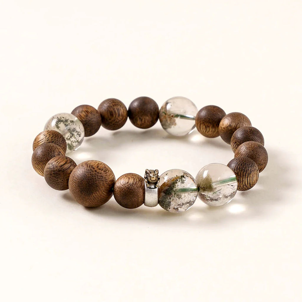兔生肖守護手鍊 – 花園石英與木材，寓意心靈清晰