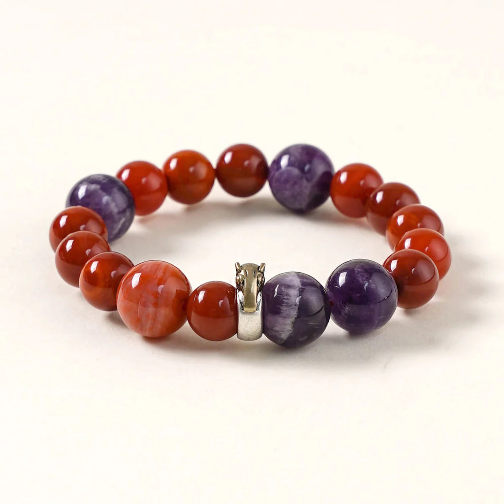 馬生肖能量手鍊 – 紅玉髓和紫水晶