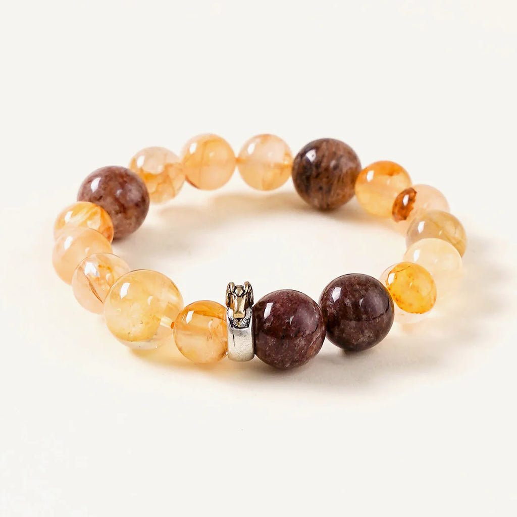 羊生肖和諧手鍊 – 金紅石石英和鋰雲母