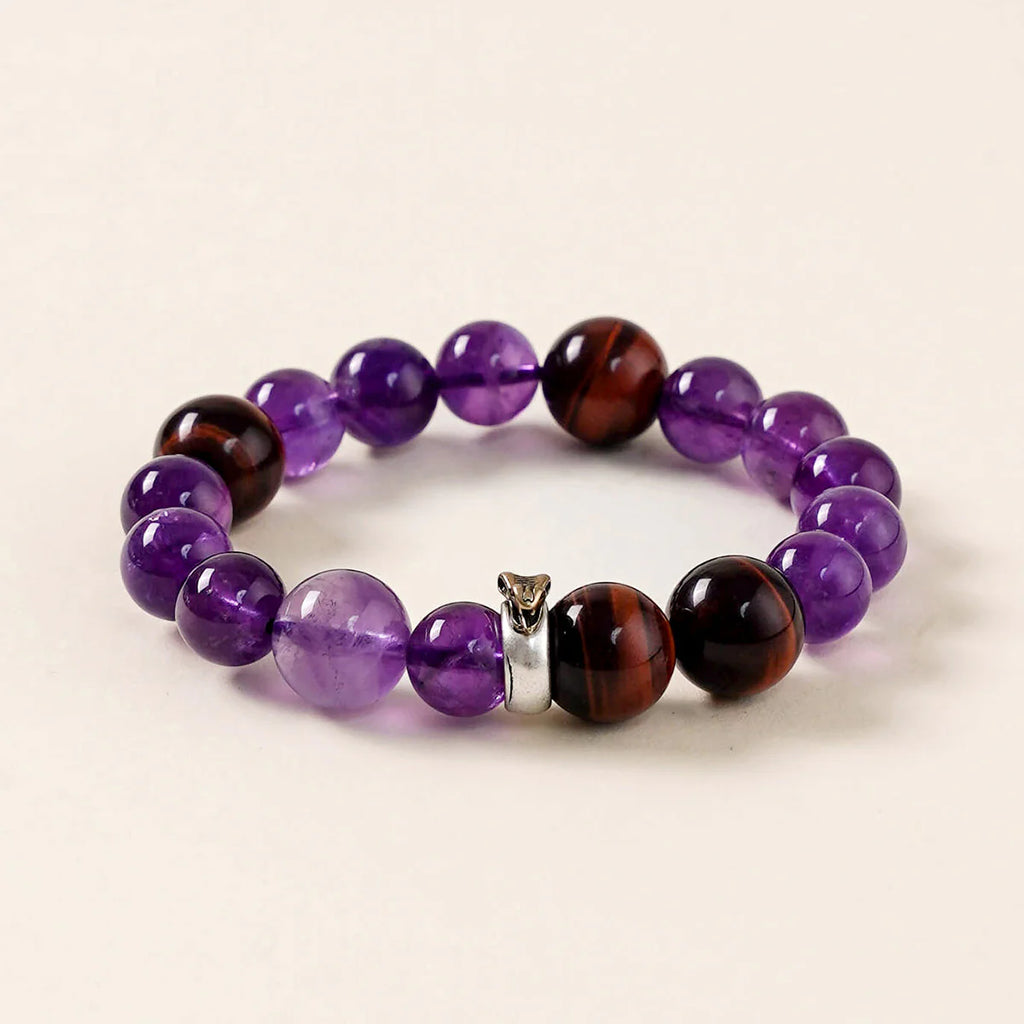 蛇生肖守護手鍊 – 紫水晶與紅虎眼石，幫助您專注