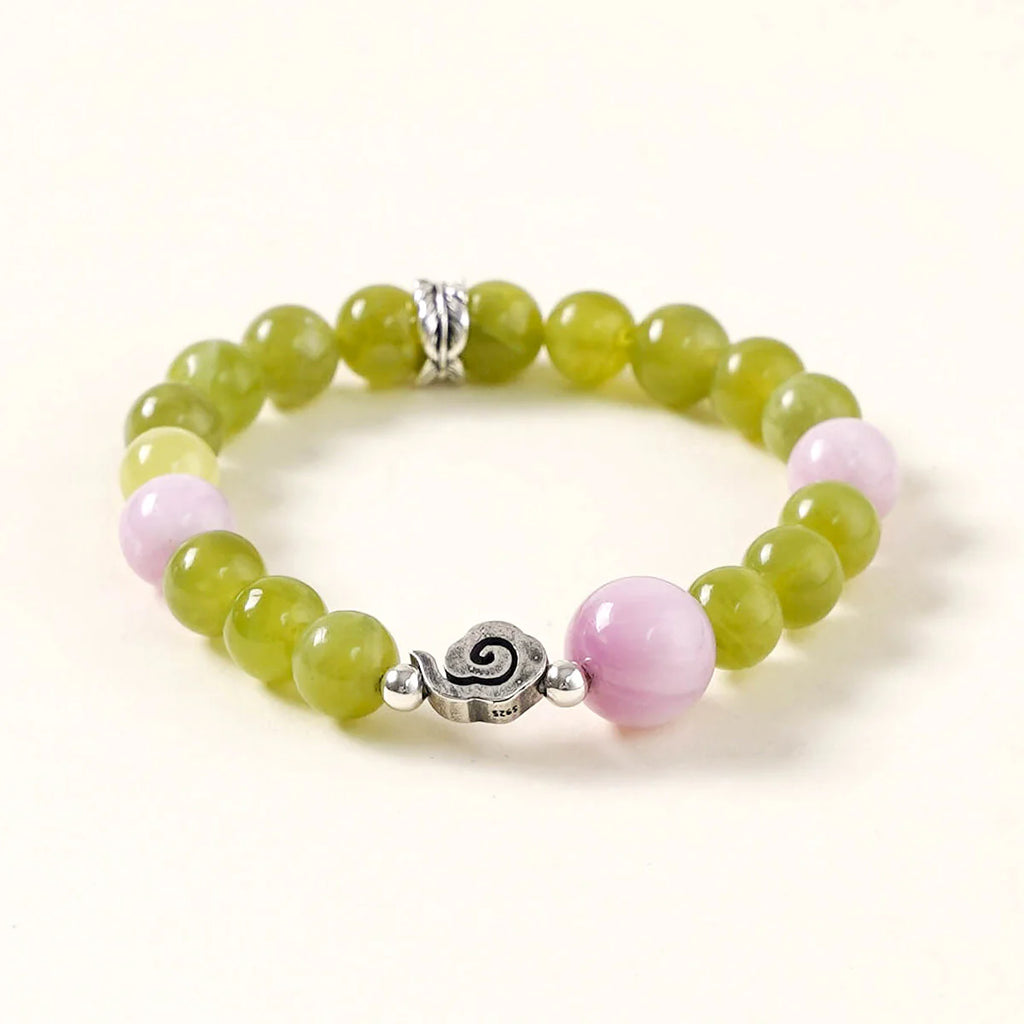 綠玉與玫瑰石英成長手鍊