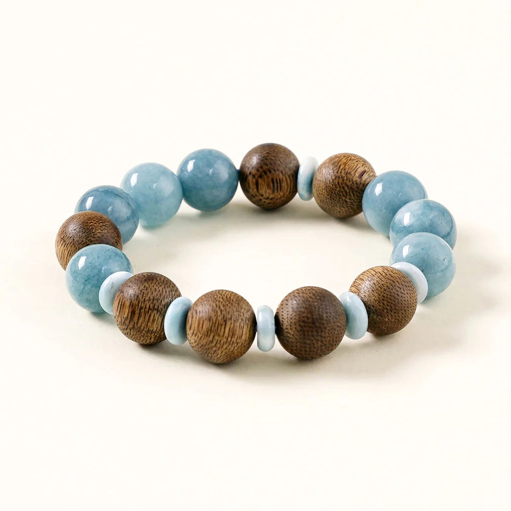 海藍寶與椰木和諧手鍊