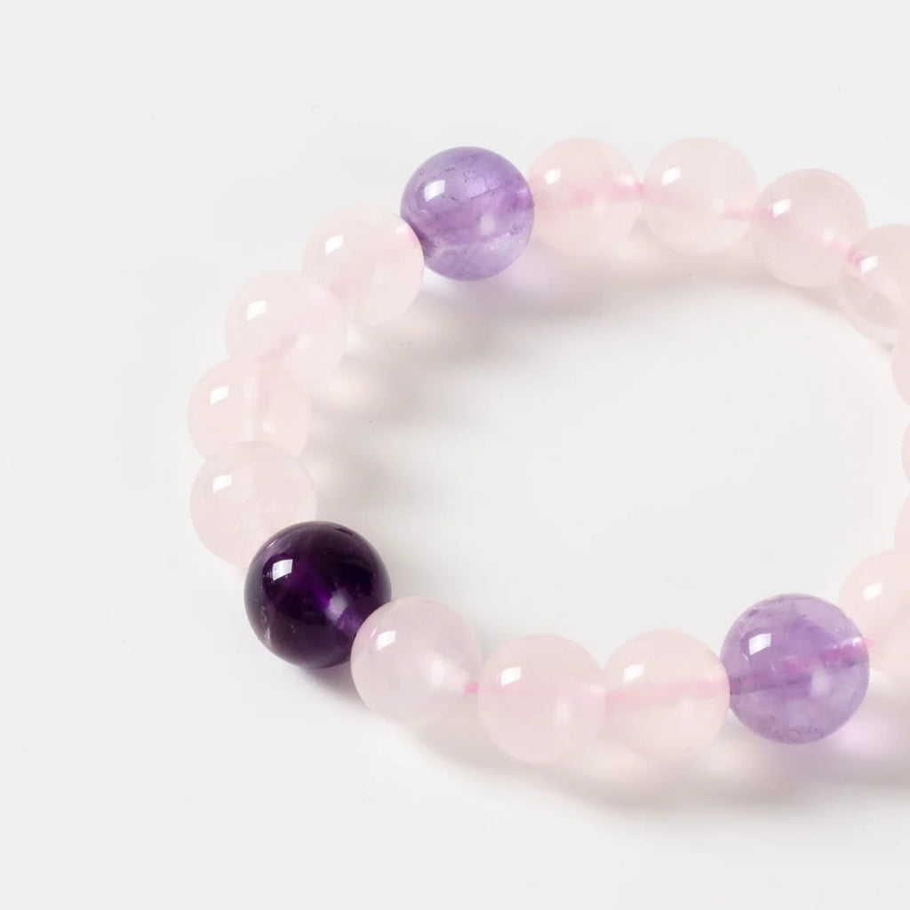 馬達加斯加玫瑰石英、薰衣草與深紫水晶手鍊