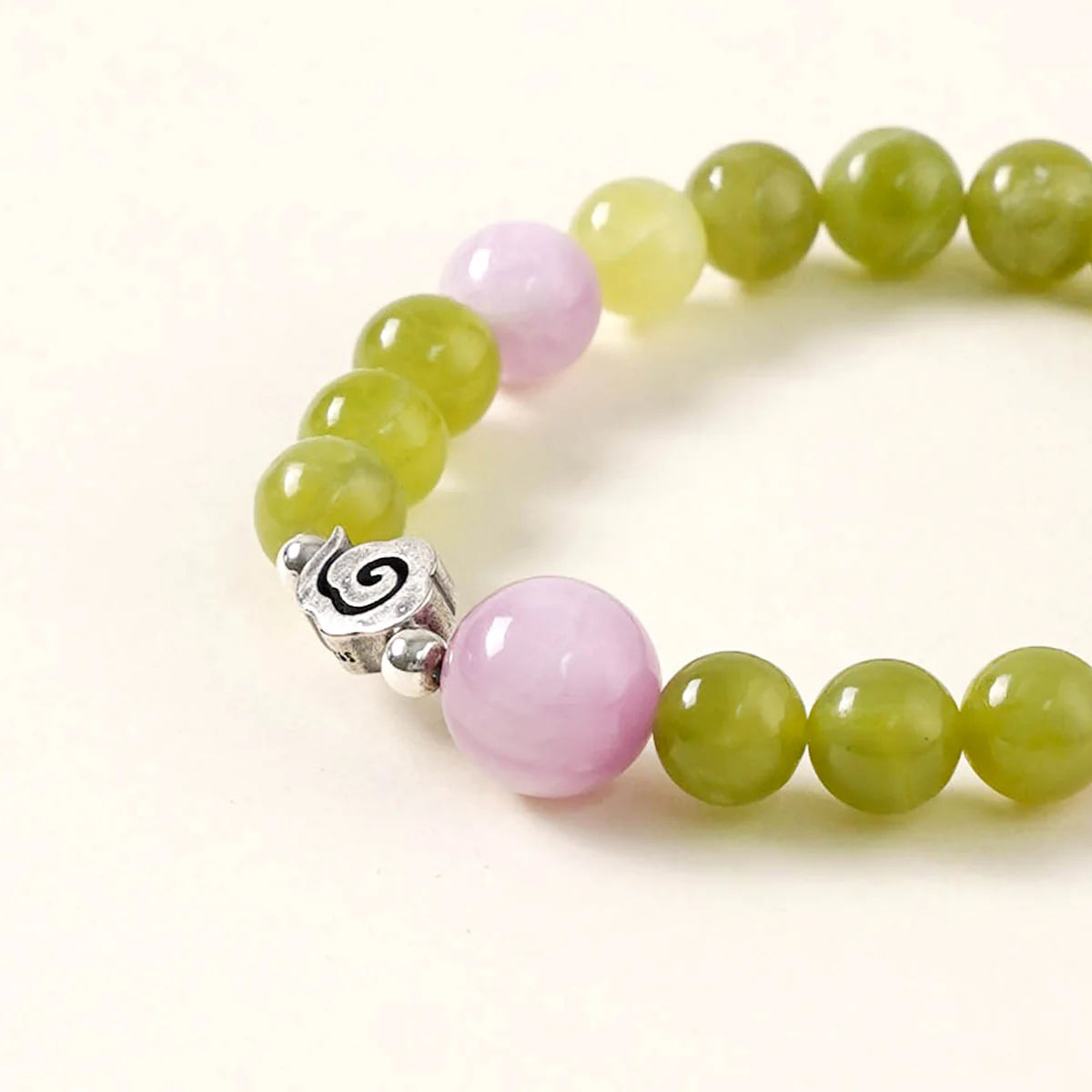 綠玉與玫瑰石英成長手鍊