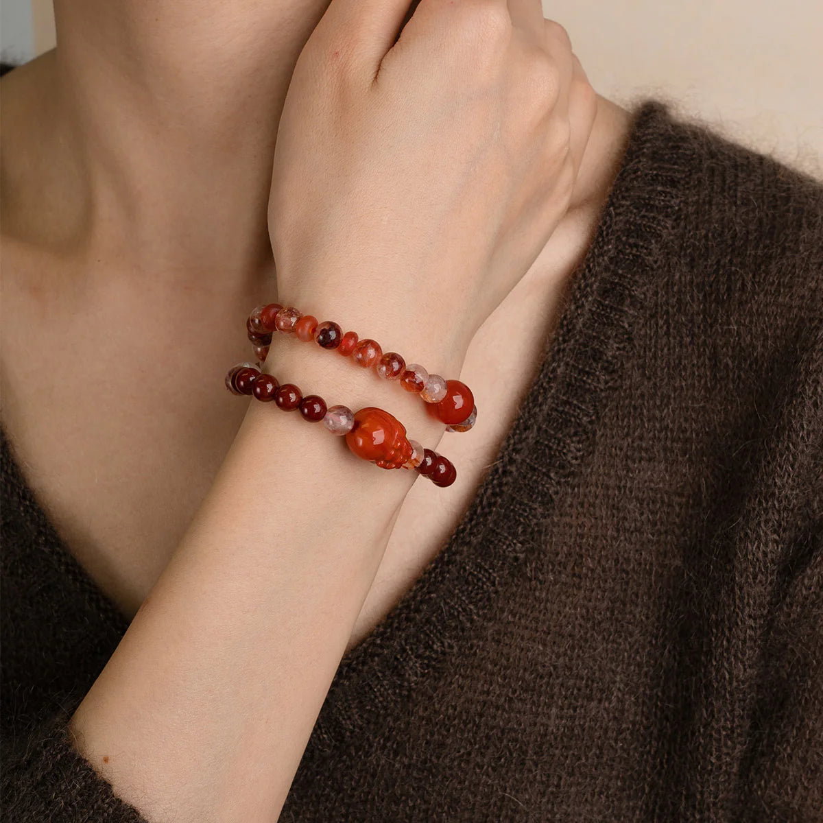 瑪瑙貔貅守護氣水晶手鍊
