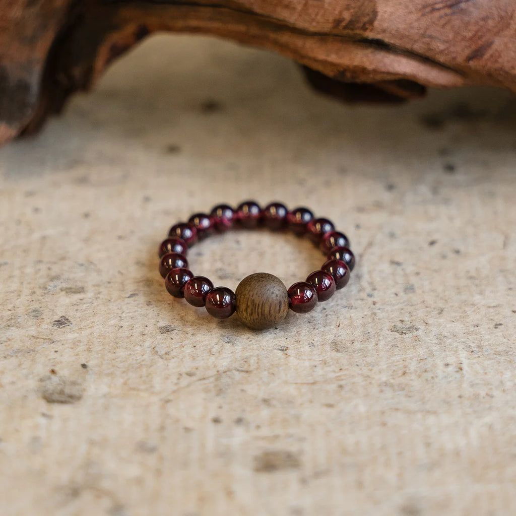 石榴石沉香能量戒指