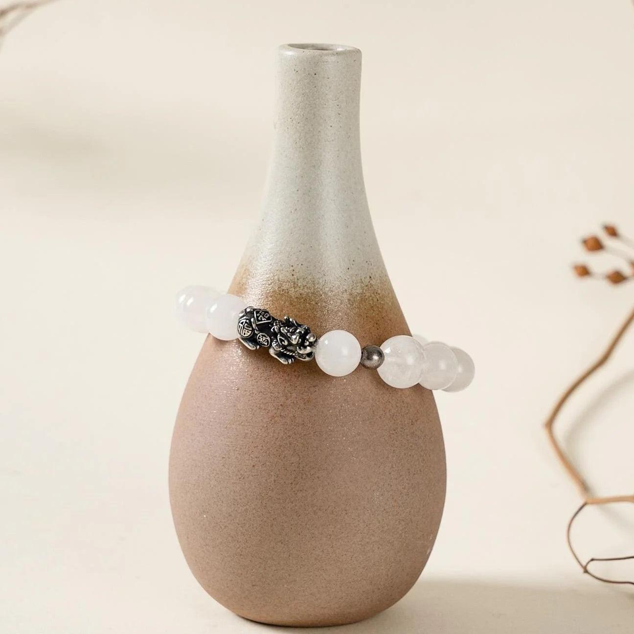 白色石英貔貅手鍊