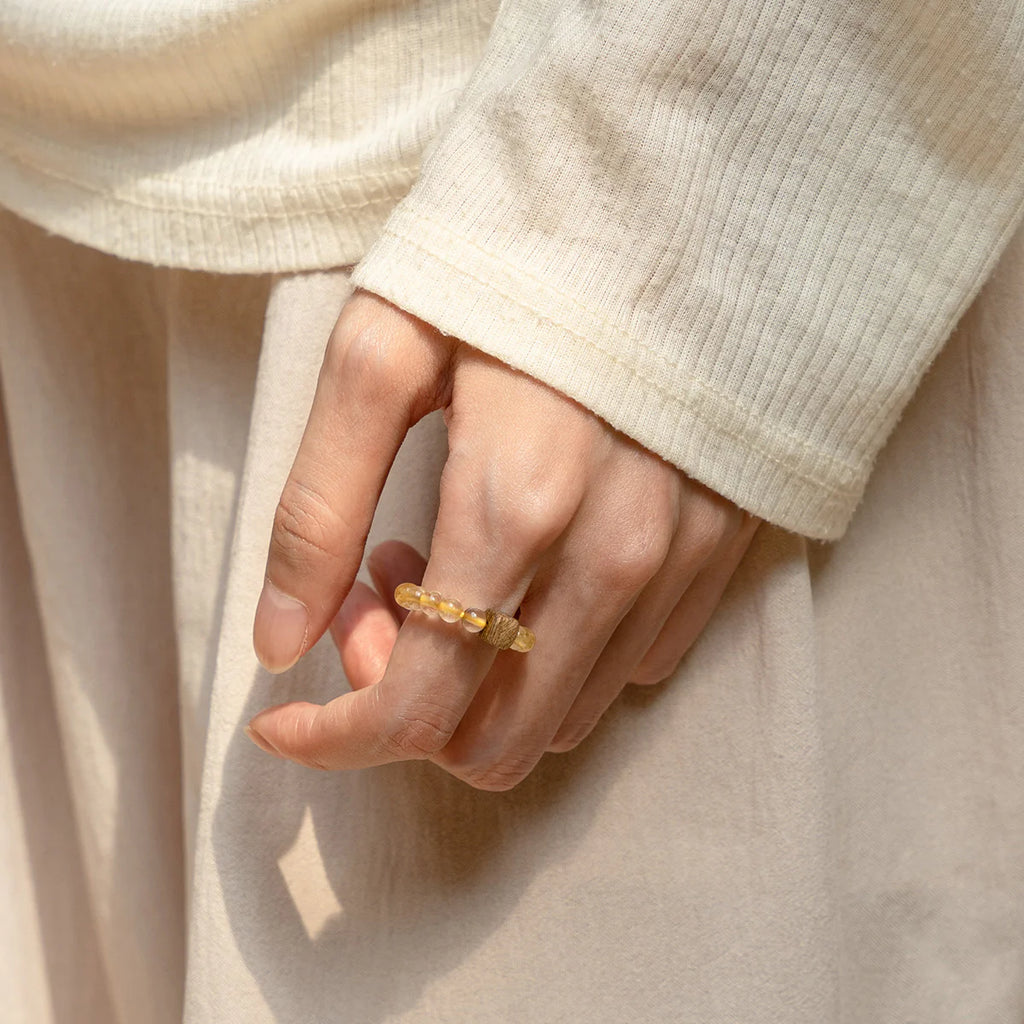 金紅石石英沉香木戒指