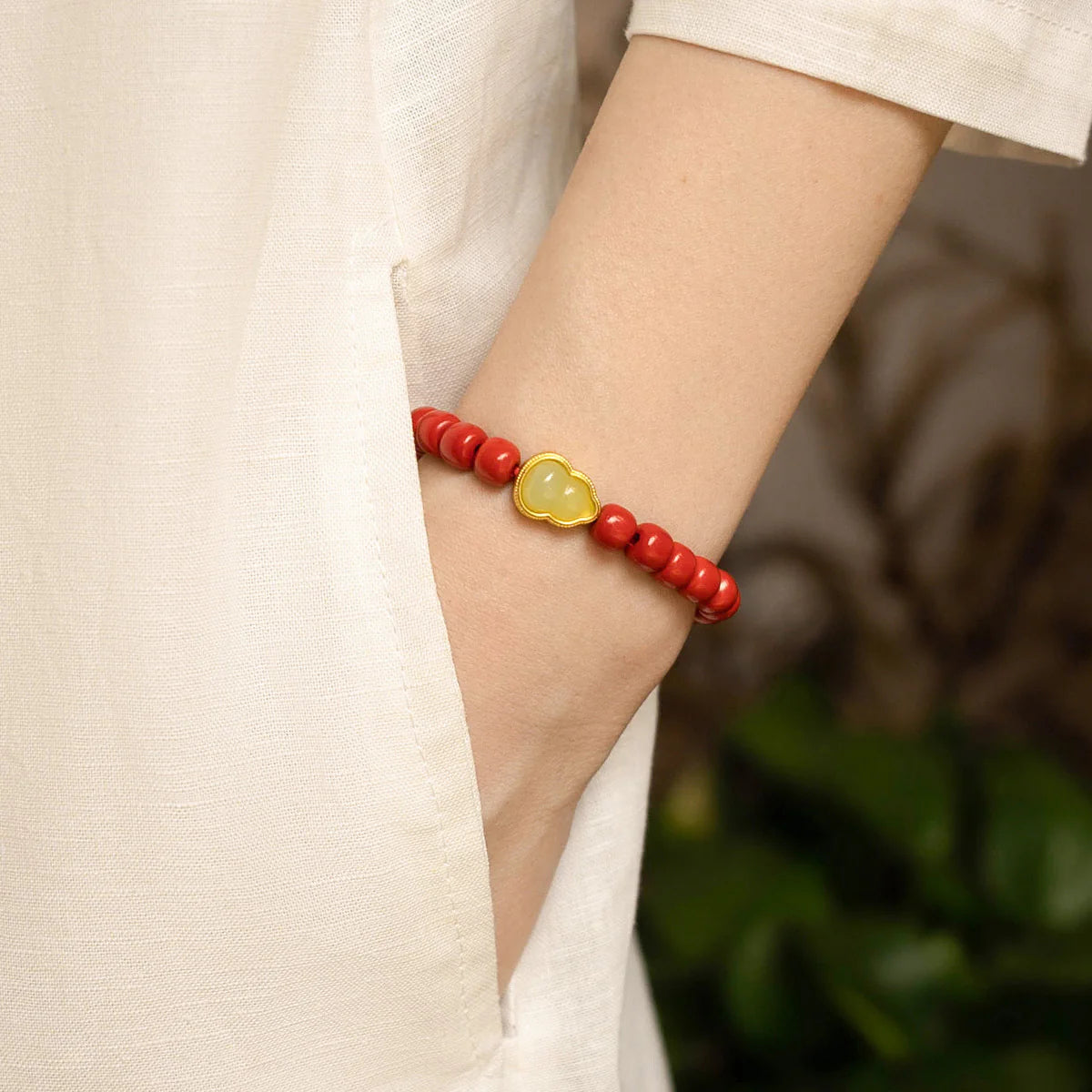 天然硃砂和玉珠手鍊