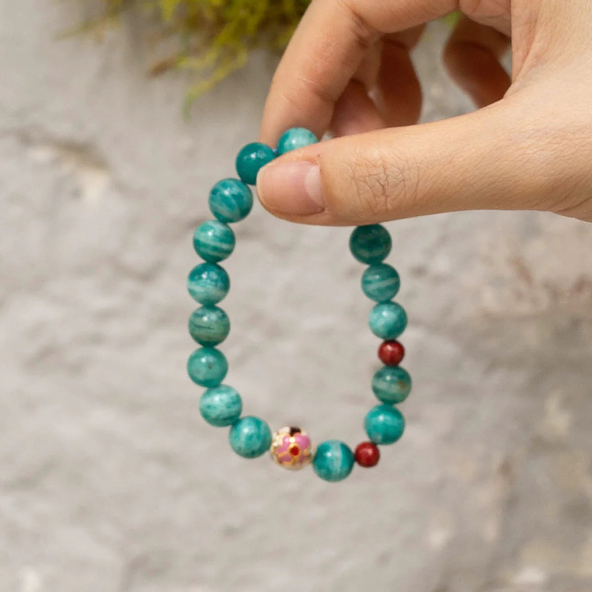 天然亞馬遜石和硃砂串珠手鍊