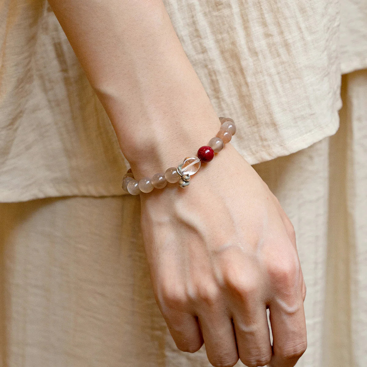 月光石與透明石英和諧手鍊