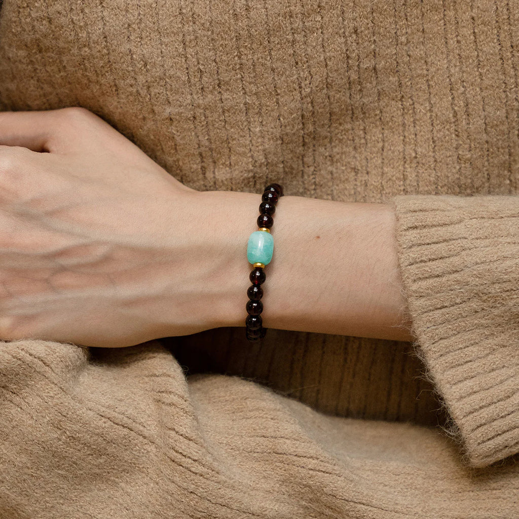 石榴石和亞馬遜石水晶手鍊