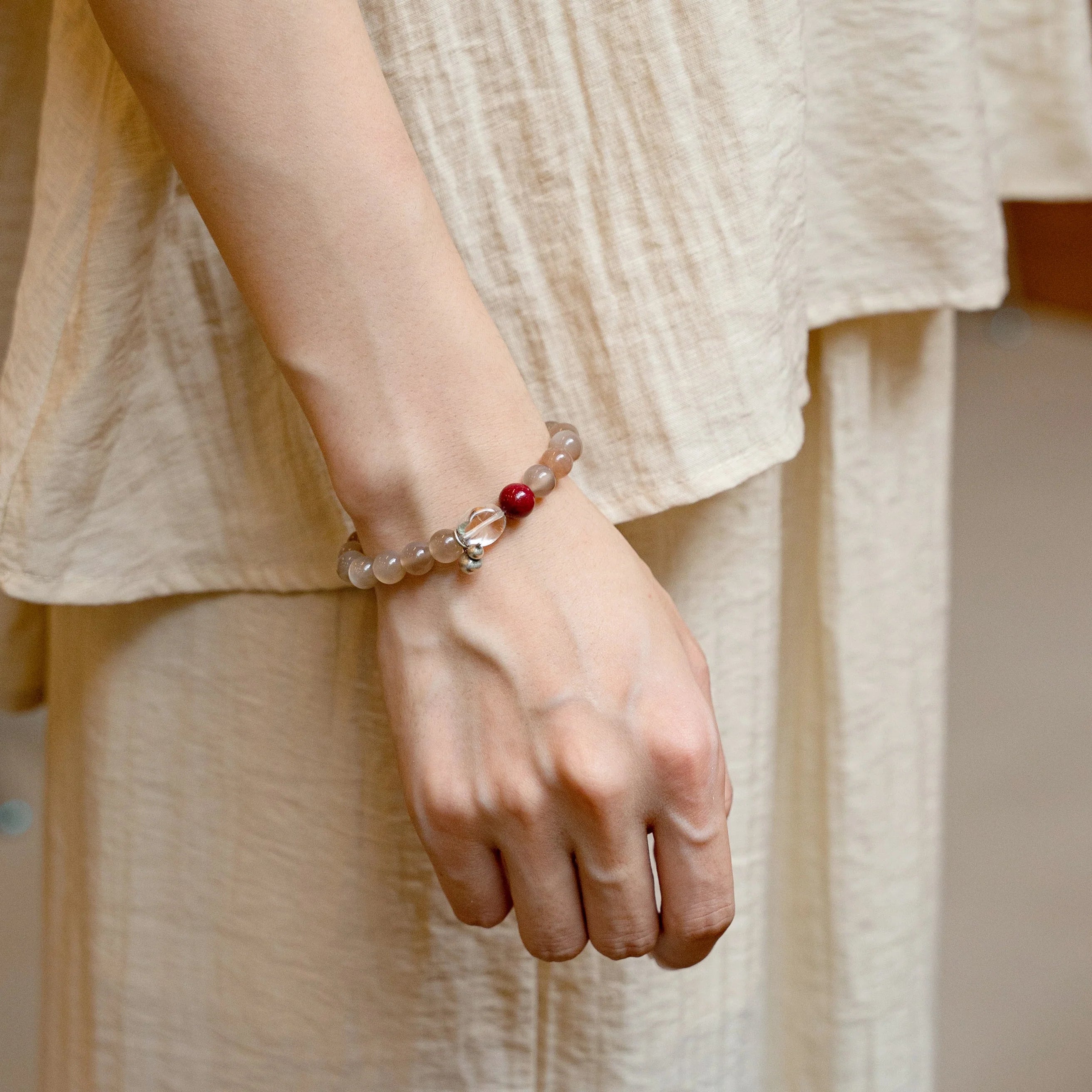 月光石與透明石英和諧手鍊