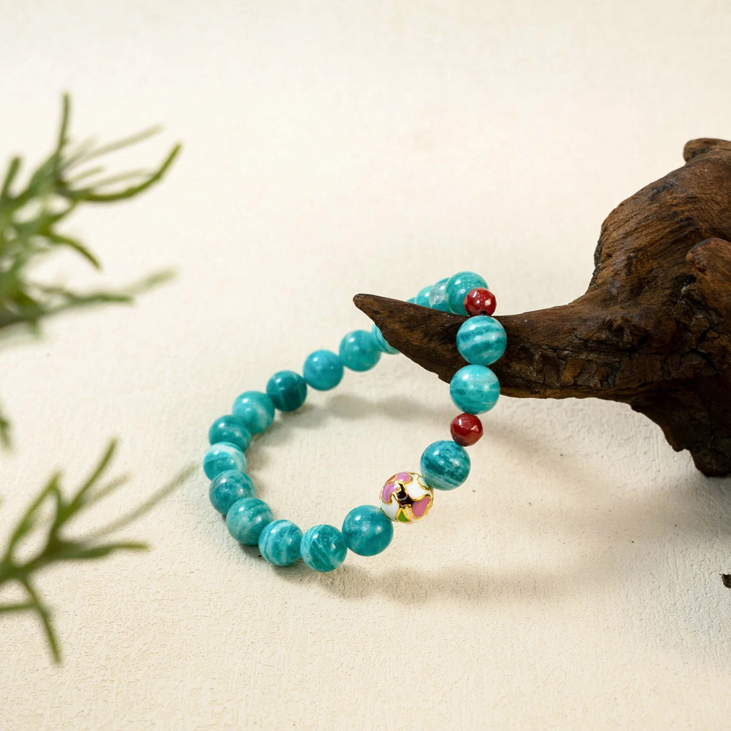 天然亞馬遜石和硃砂串珠手鍊