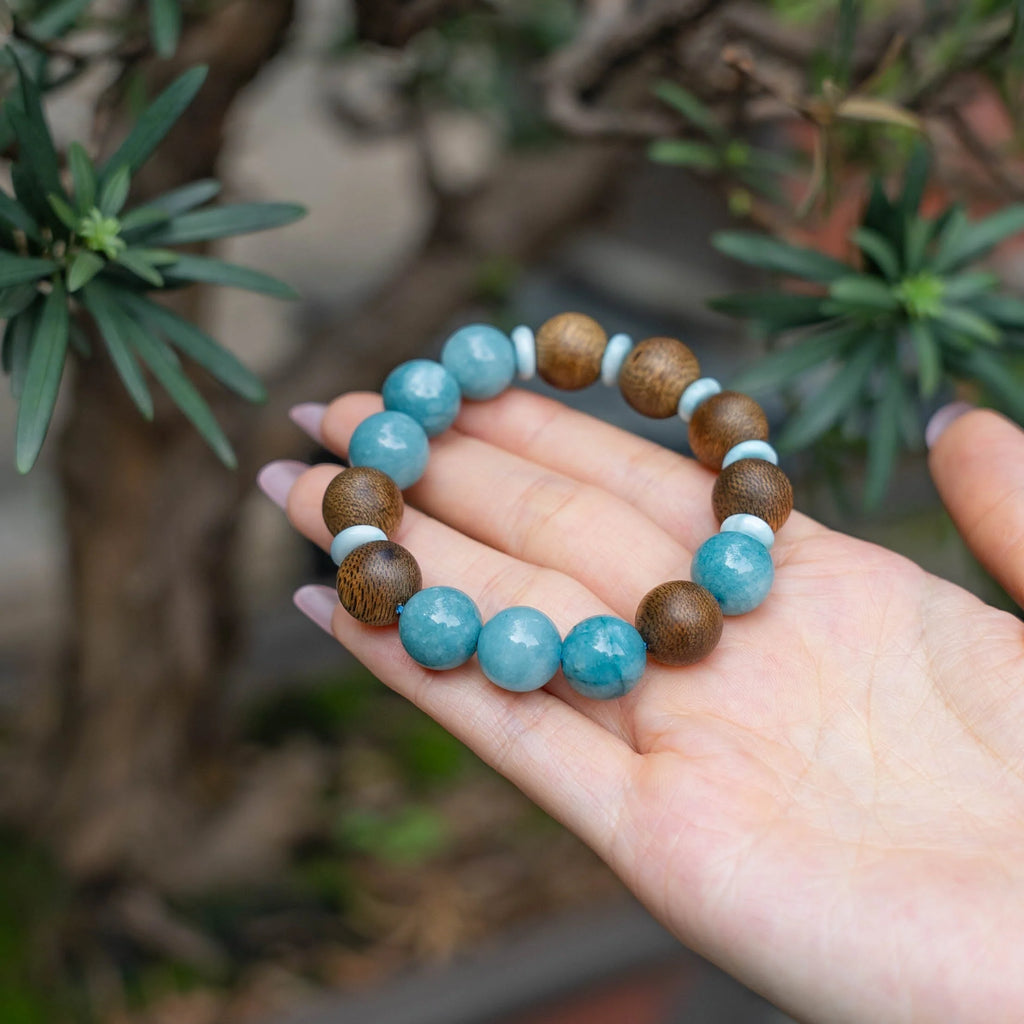 海藍寶與椰木和諧手鍊