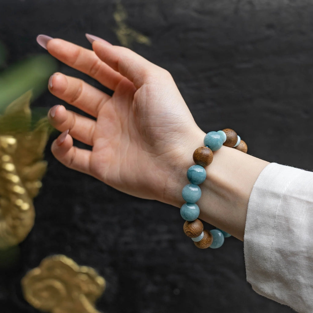 海藍寶與椰木和諧手鍊