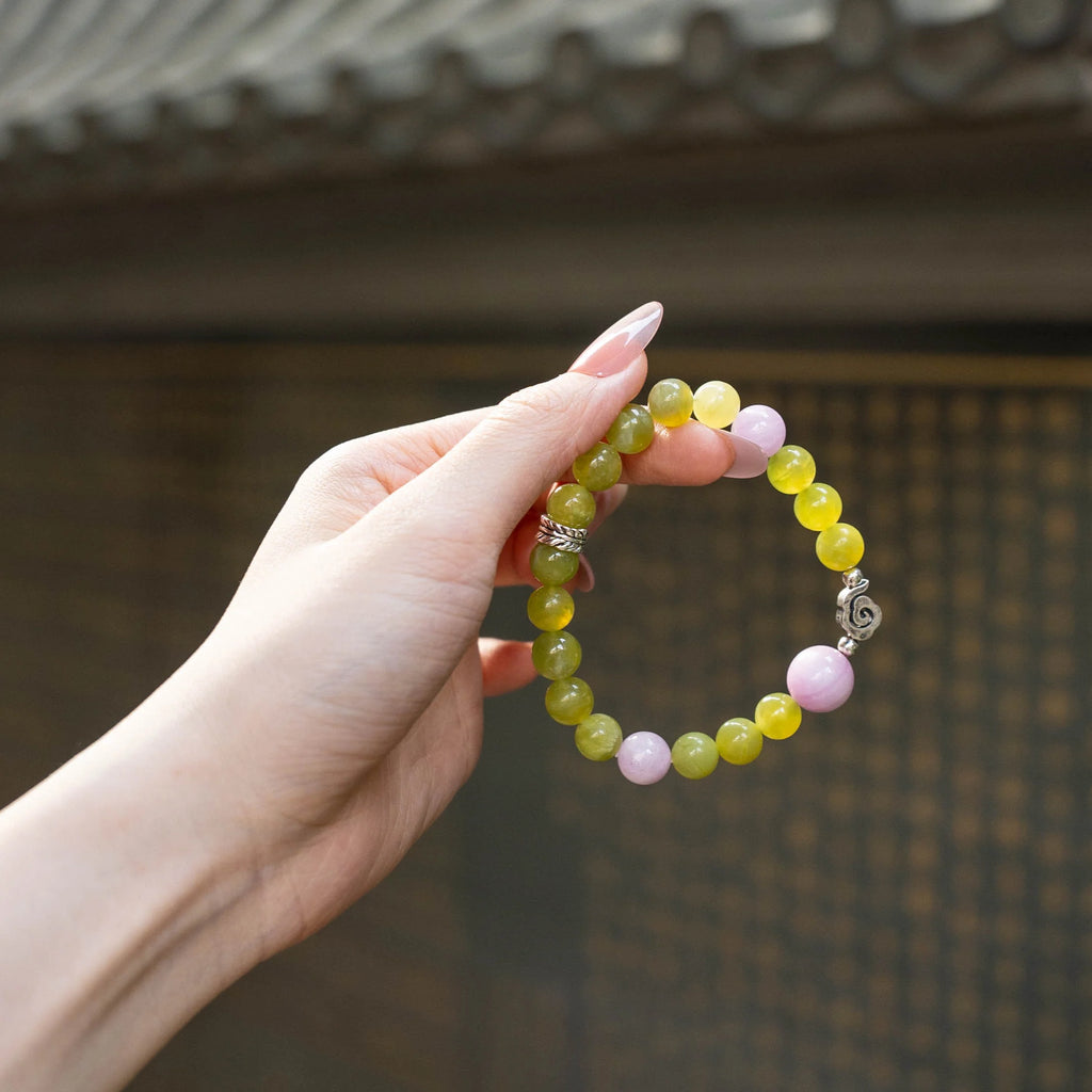 綠玉與玫瑰石英成長手鍊