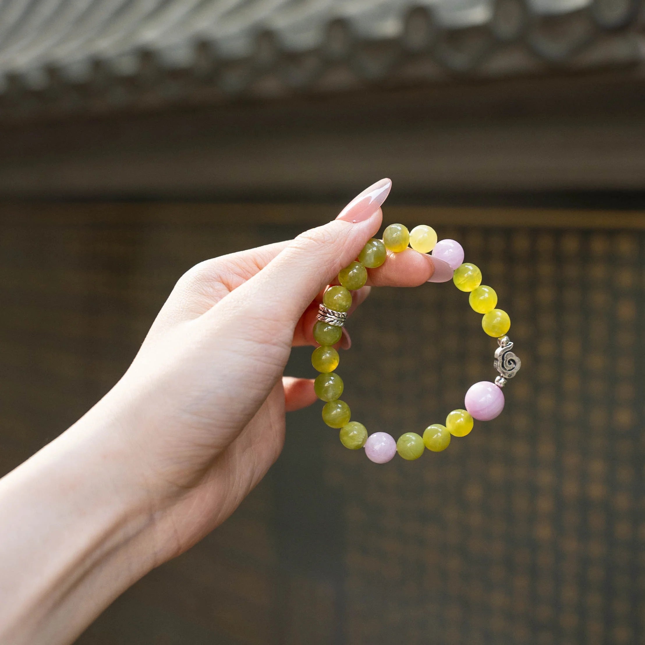 綠玉與玫瑰石英成長手鍊