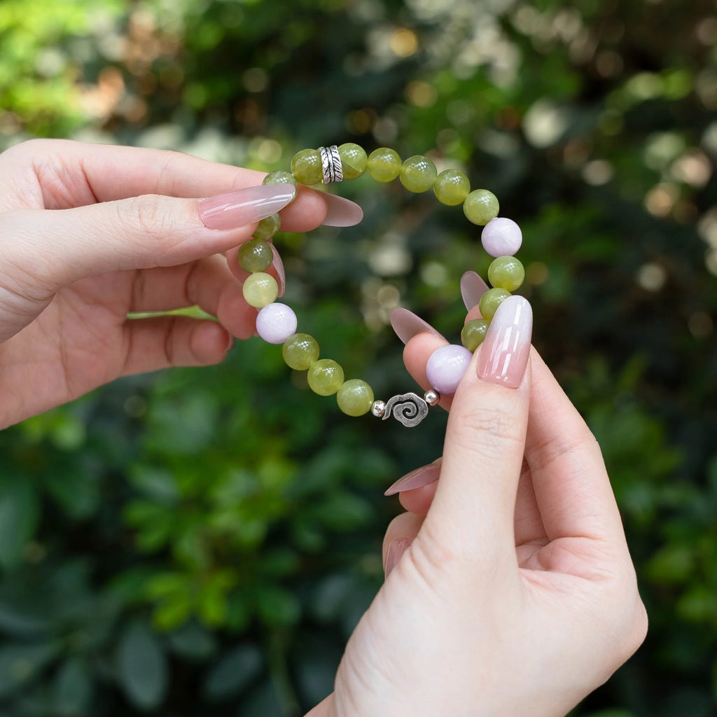 綠玉與玫瑰石英成長手鍊