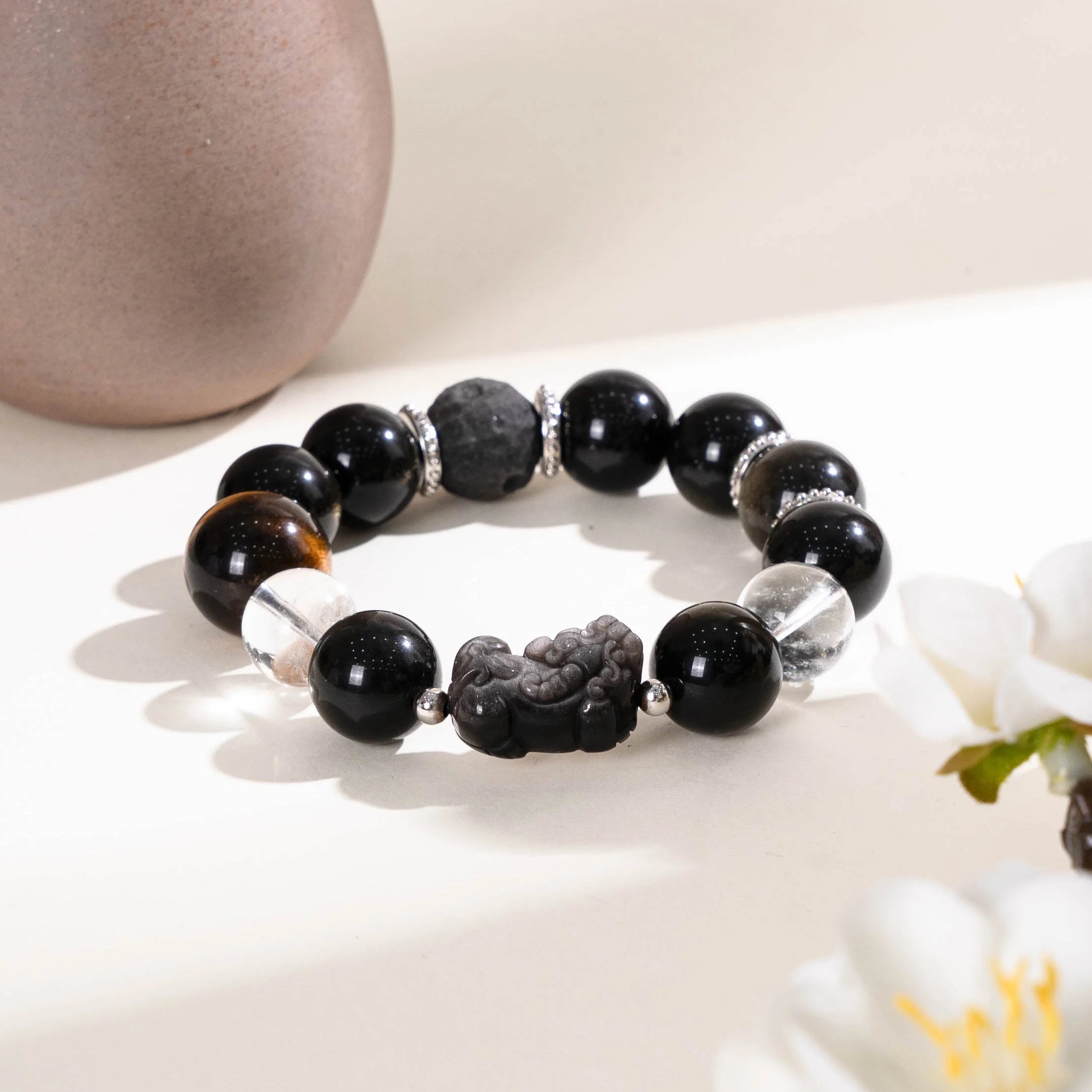 黑曜石虎眼石貔貅護身手鍊