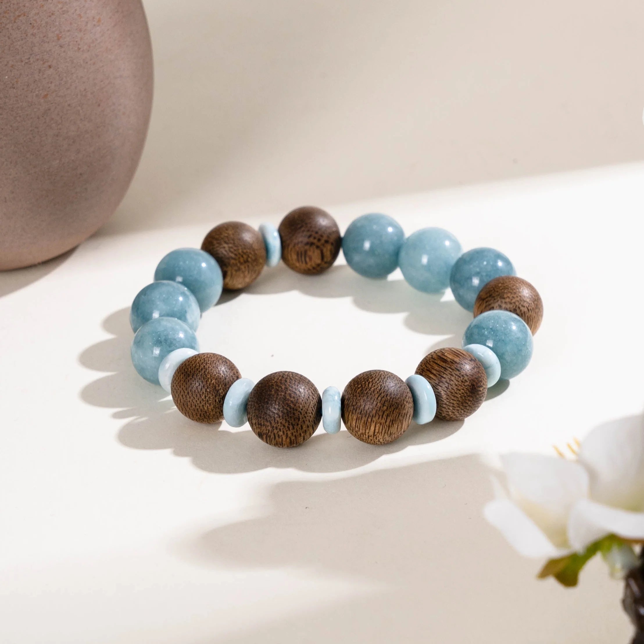 海藍寶與椰木和諧手鍊
