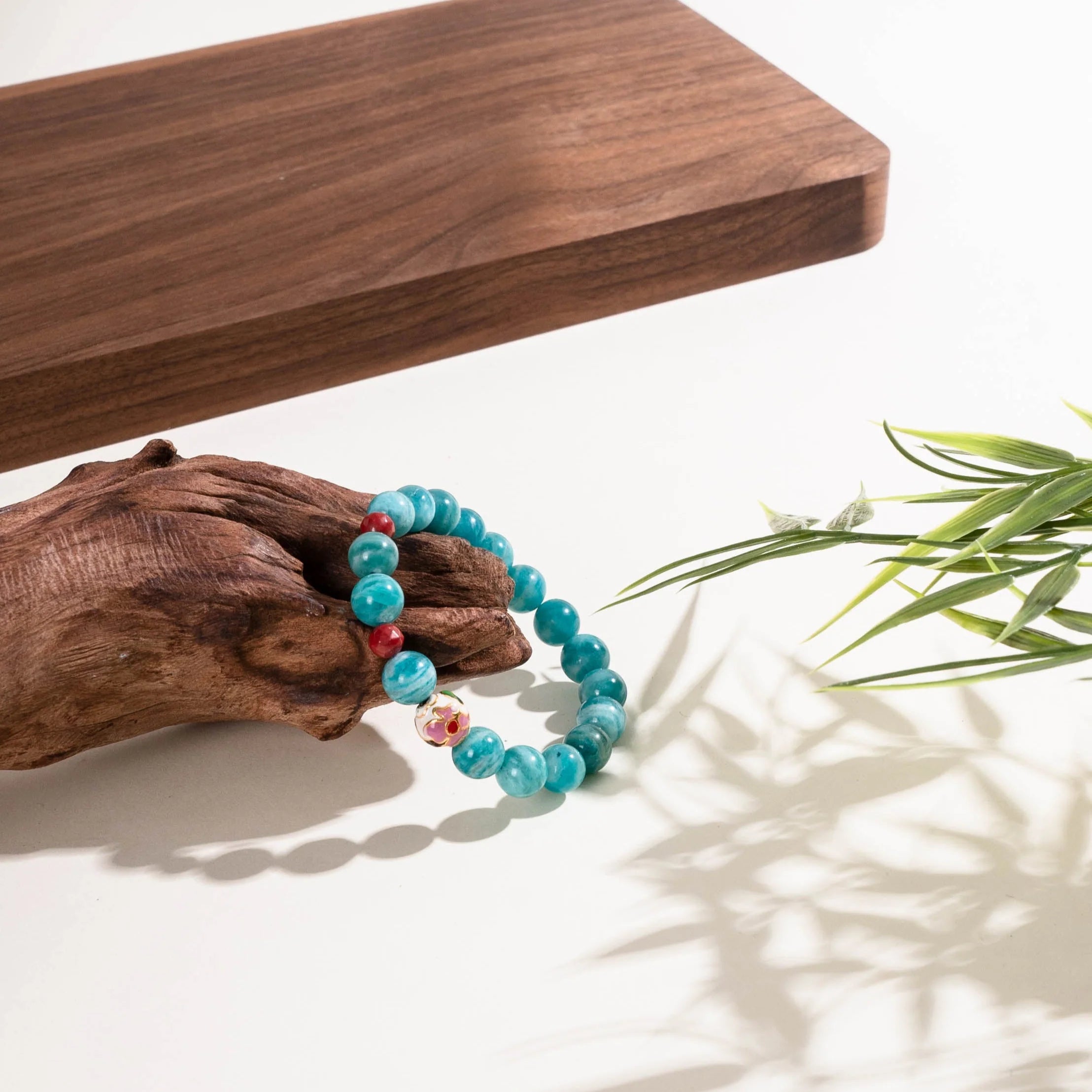 天然亞馬遜石和硃砂串珠手鍊