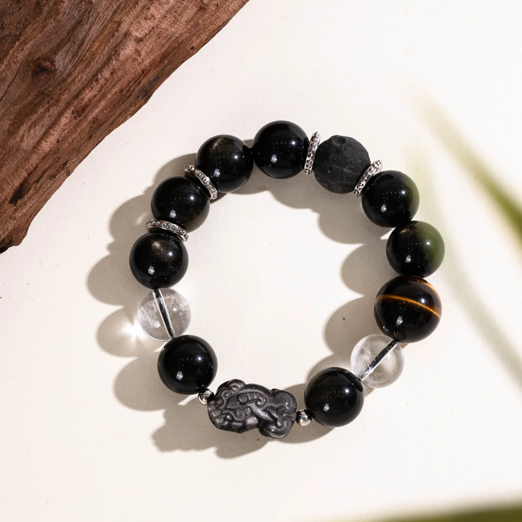 黑曜石虎眼石貔貅護身手鍊