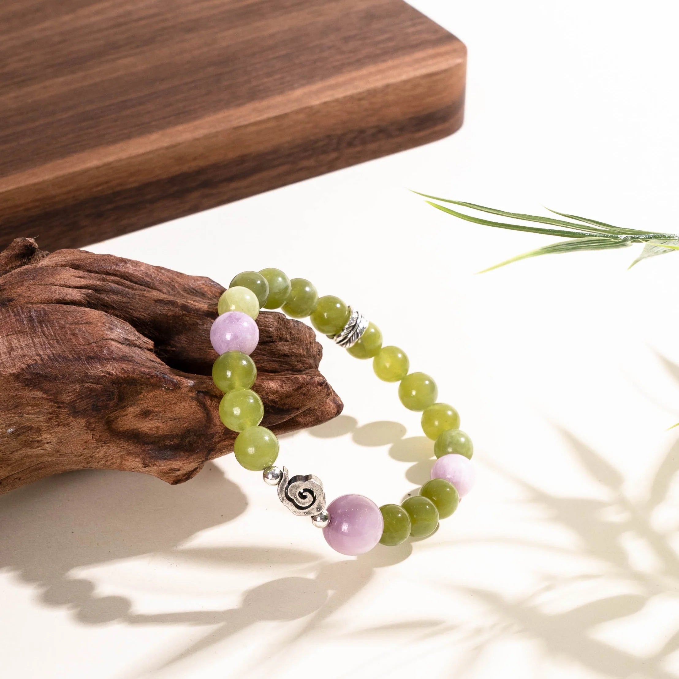 綠玉與玫瑰石英成長手鍊
