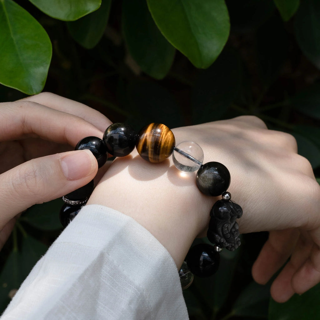 黑曜石虎眼石貔貅護身手鍊