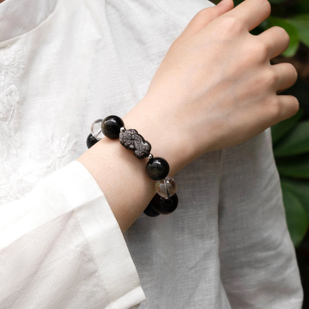 黑曜石虎眼石貔貅護身手鍊