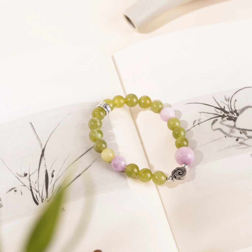綠玉與玫瑰石英成長手鍊