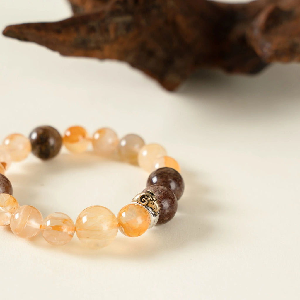 羊生肖和諧手鍊 – 金紅石石英和鋰雲母