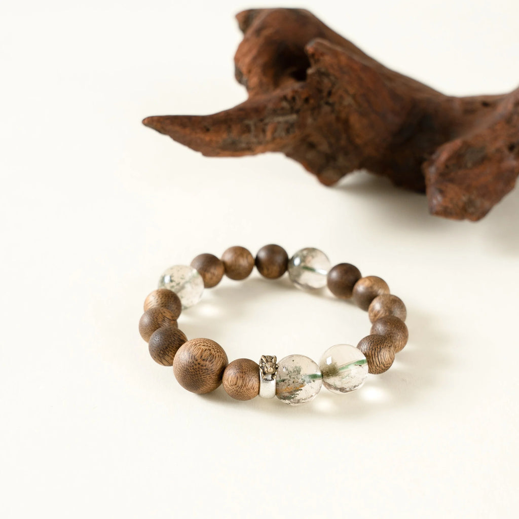 兔生肖守護手鍊 – 花園石英與木材，寓意心靈清晰