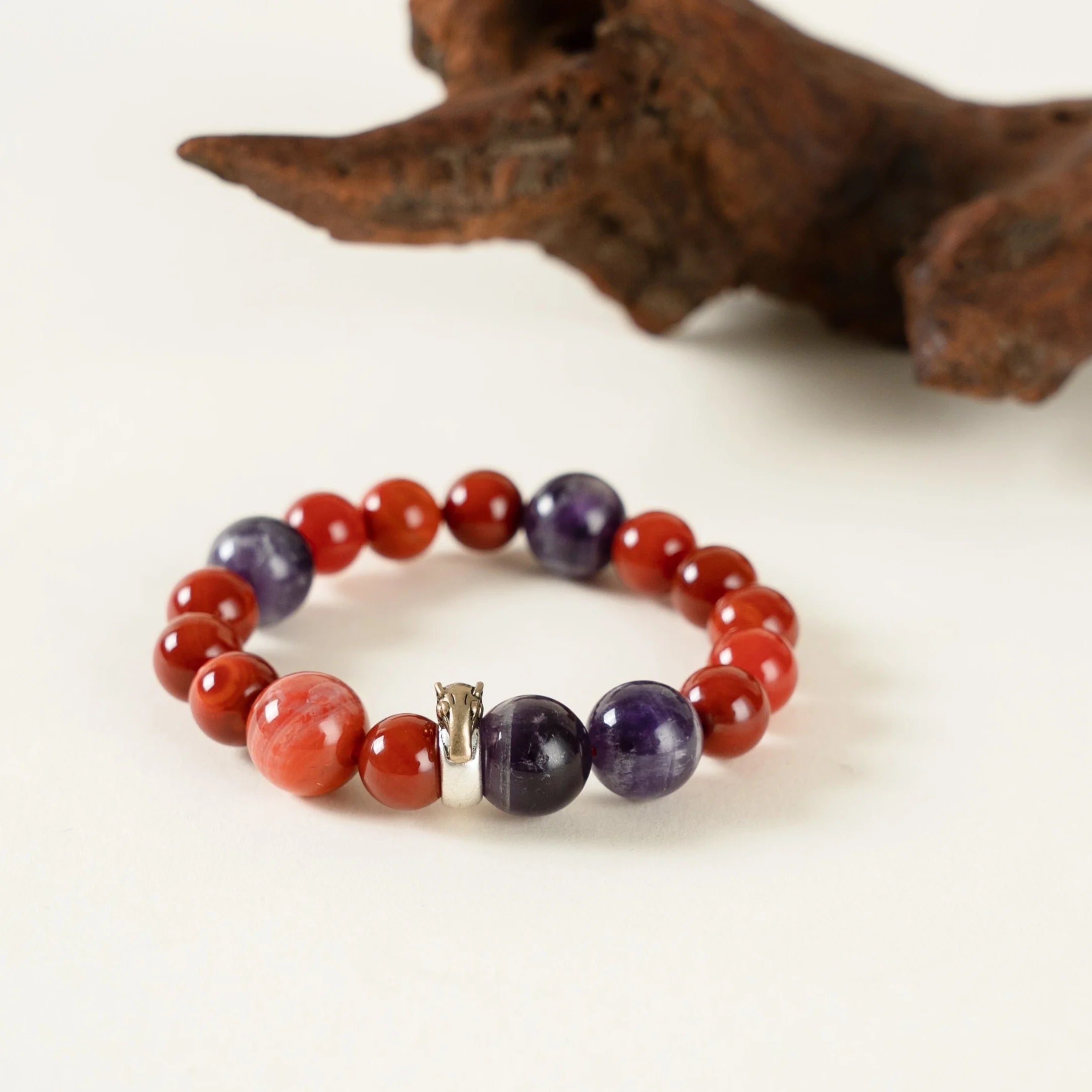 馬生肖能量手鍊 – 紅玉髓和紫水晶