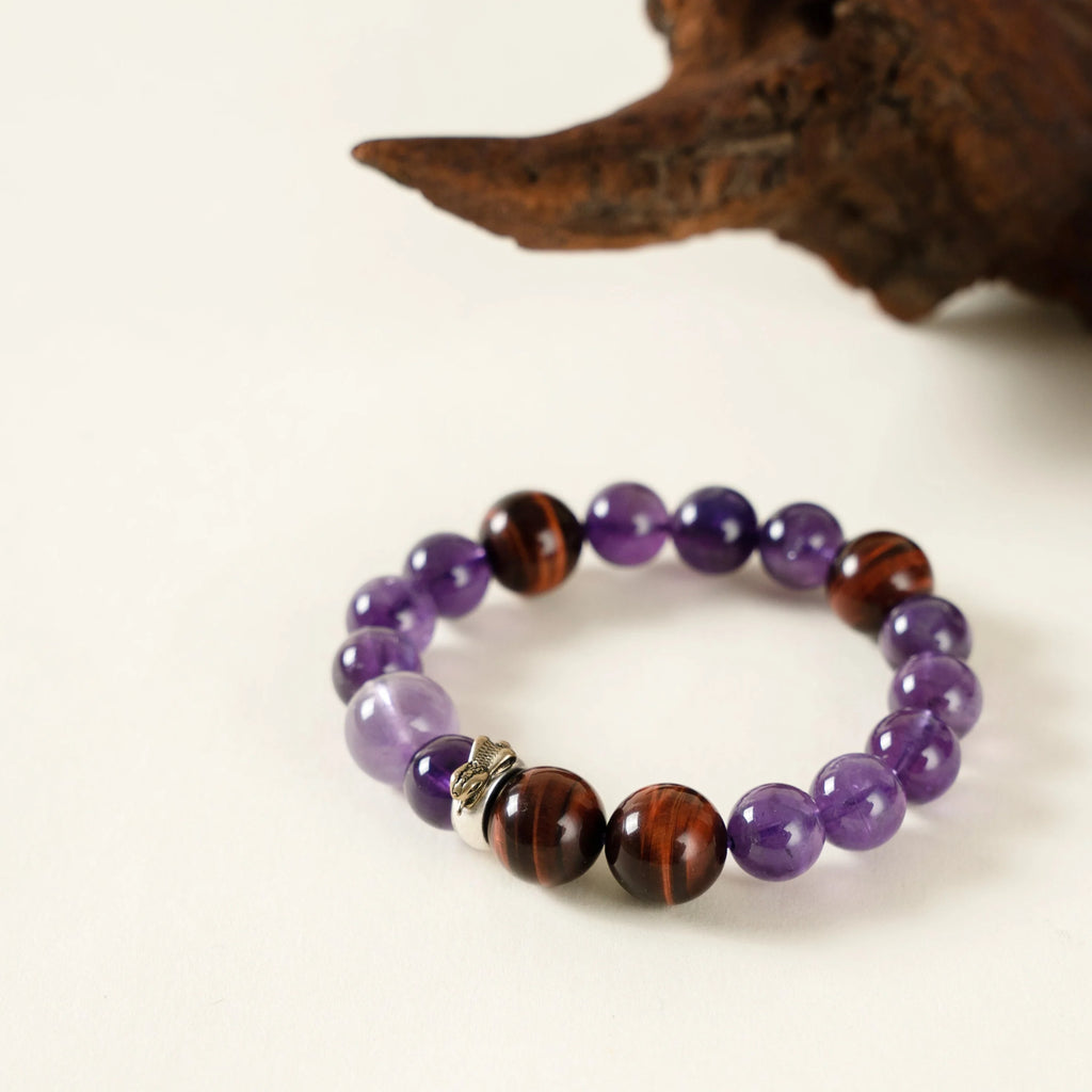 蛇生肖守護手鍊 – 紫水晶與紅虎眼石，幫助您專注