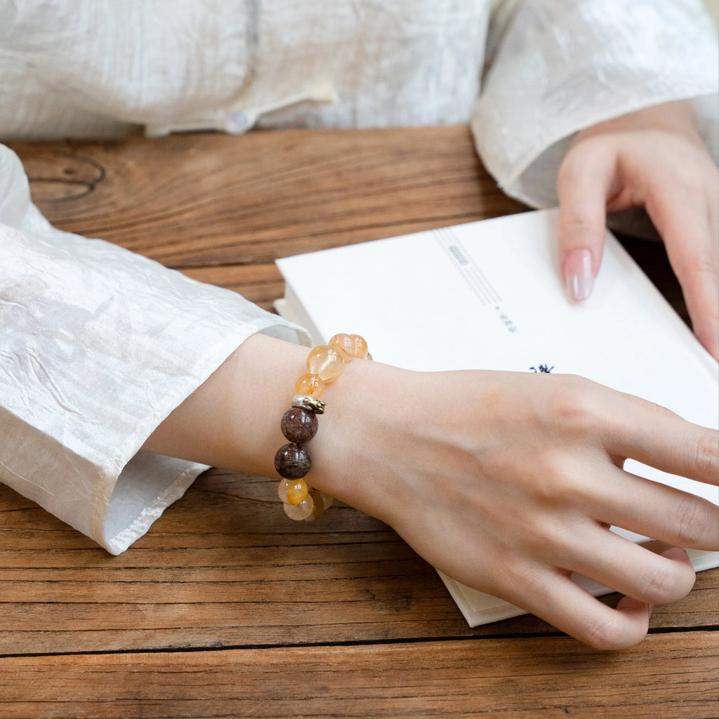 羊生肖和諧手鍊 – 金紅石石英和鋰雲母