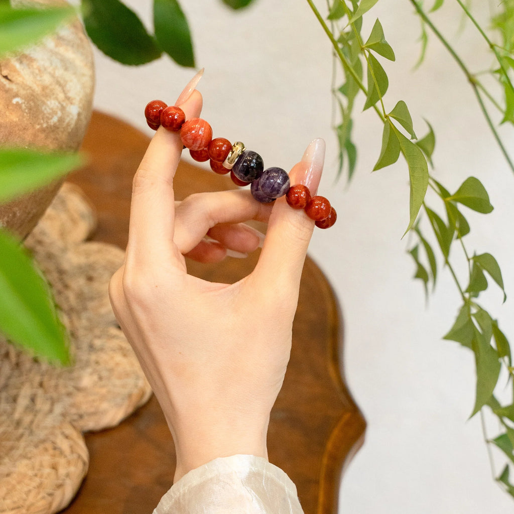 馬生肖能量手鍊 – 紅玉髓和紫水晶