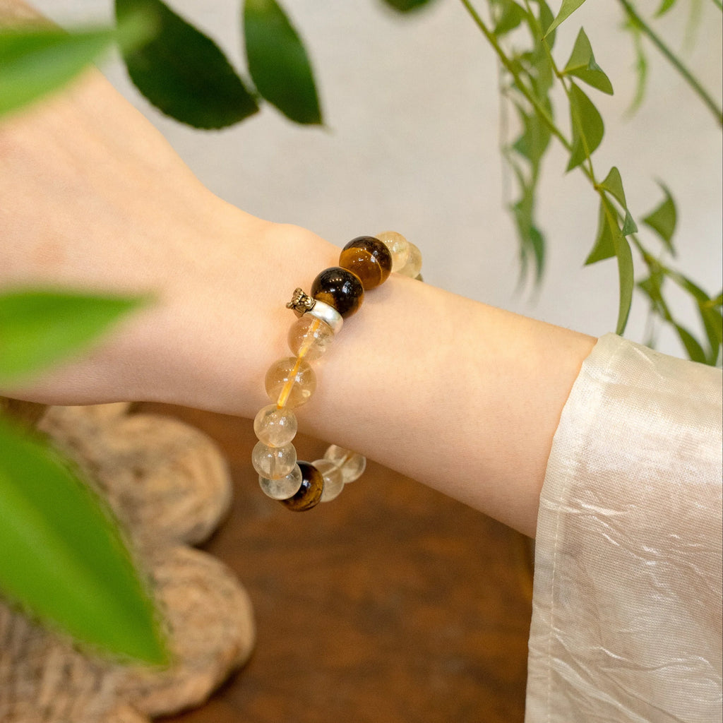 牛座星座守護手鍊 – 虎眼石和金紅石石英，具有接地氣的功效