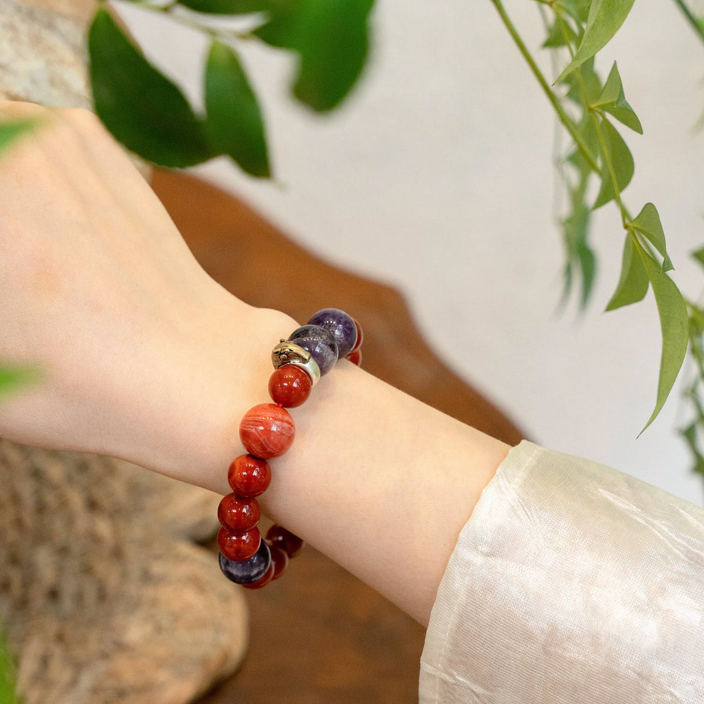 馬生肖能量手鍊 – 紅玉髓和紫水晶