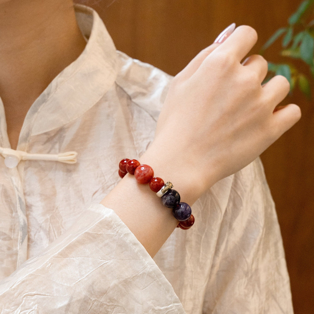 馬生肖能量手鍊 – 紅玉髓和紫水晶
