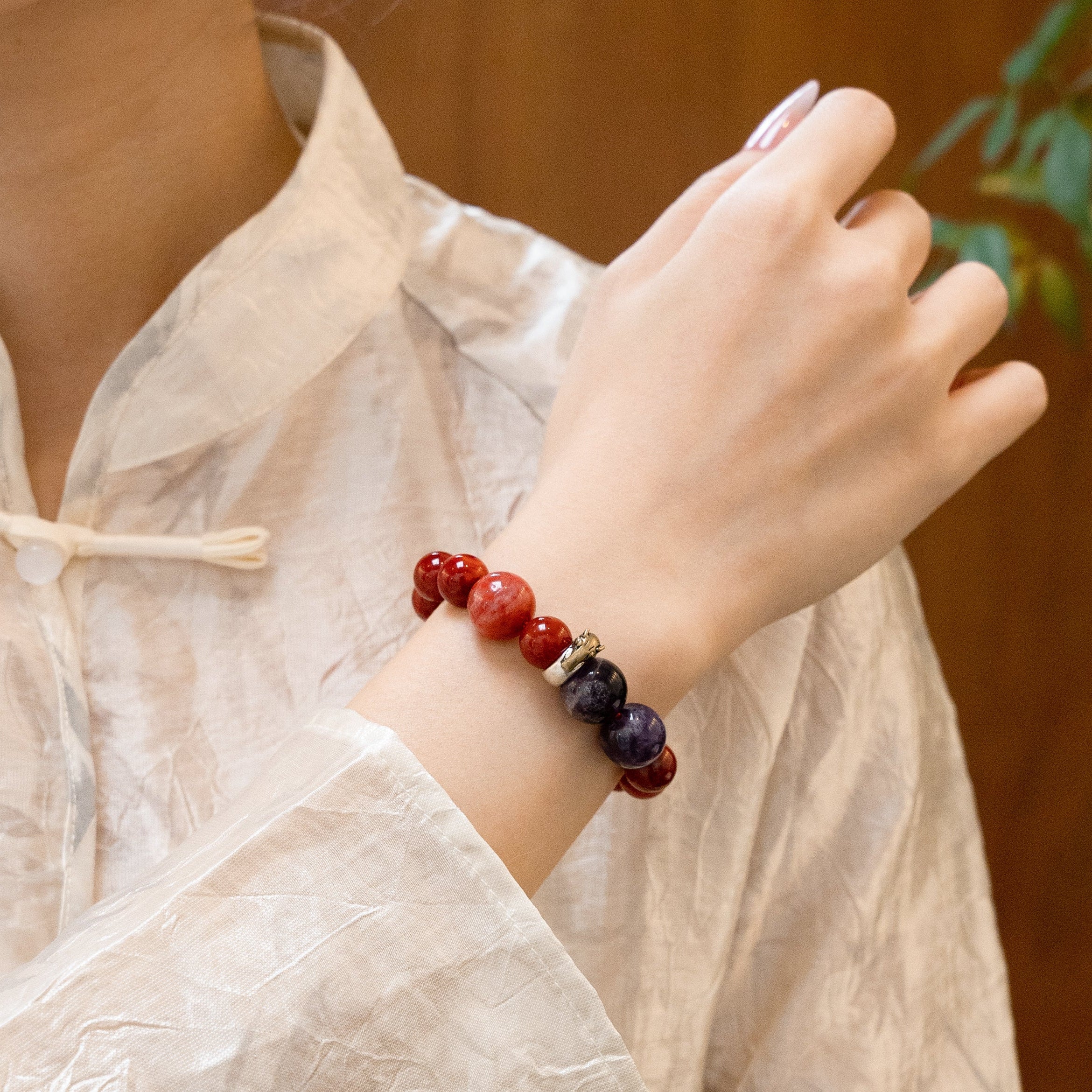 馬生肖能量手鍊 – 紅玉髓和紫水晶