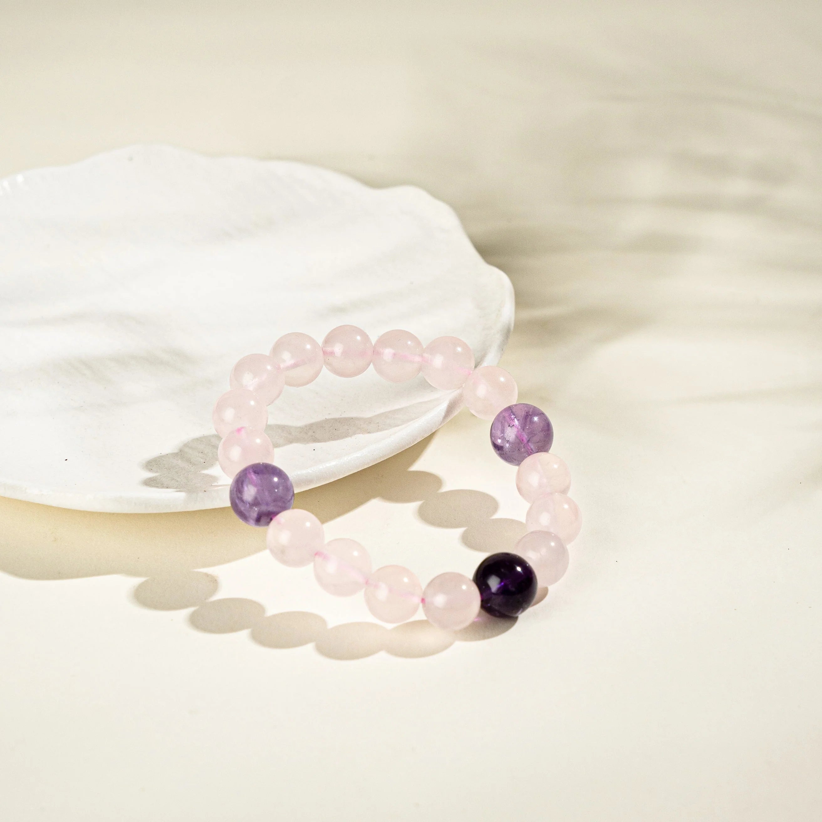 馬達加斯加玫瑰石英、薰衣草與深紫水晶手鍊