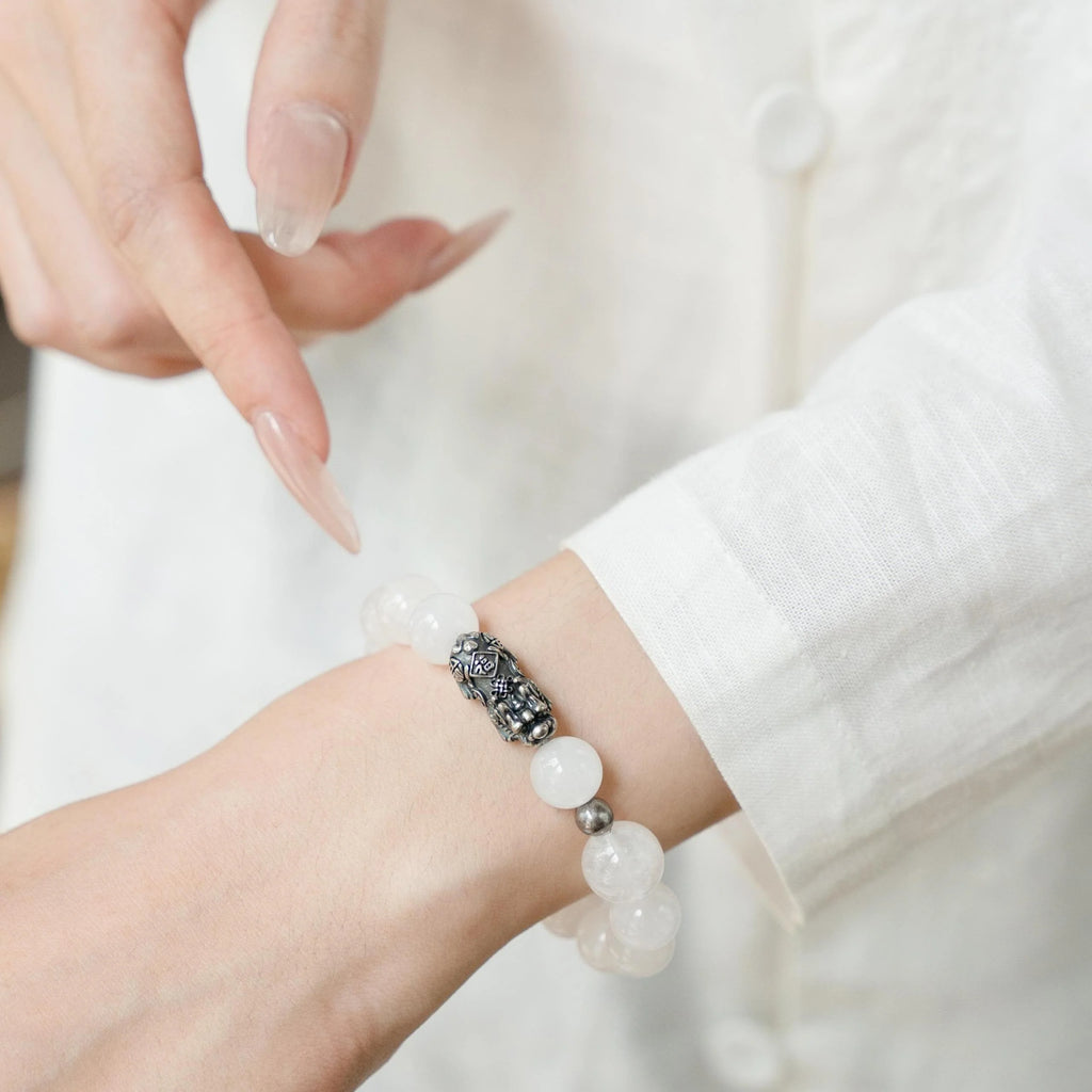 白色石英貔貅手鍊